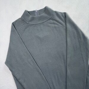 Laura Daniels Petite Womens Mock Neck Back Zip Raglan Sweater Sage Green Medium
